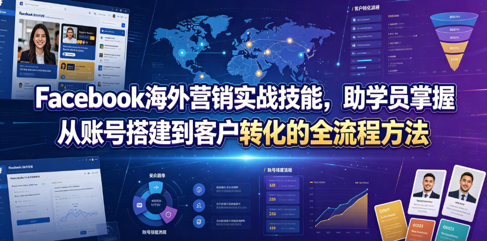 Facebook海外营销实战技能，助学员掌握从账号搭建到客户转化的全流程方法-宝藏屋创业网