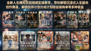 全新人生模拟员短视频实操教学，带你解锁沉浸式人生副本创作赛道，解锁伙伴计划分成计划收徒接商单等多种收益-宝藏屋创业网