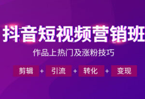 抖音短视频运营班，一门课学会作品上热门及涨粉技巧，引流转化剪辑变现（2026年5月）-宝藏屋创业网