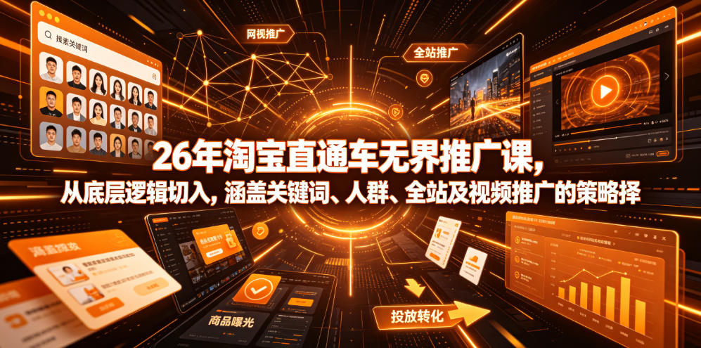 26年淘宝直通车无界推广课，从底层逻辑切入，涵盖关键词、人群、全站及视频推广的策略选择-宝藏屋创业网