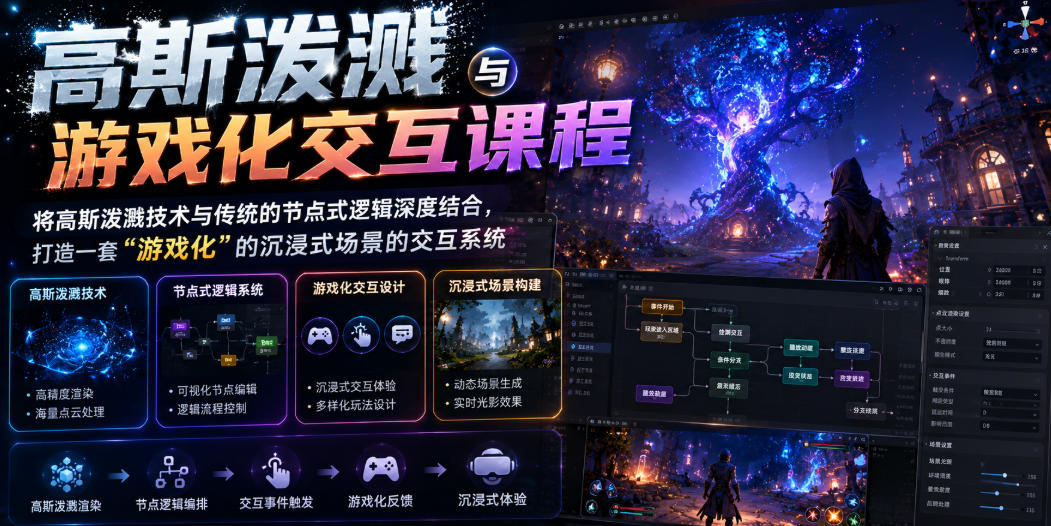 高斯泼溅与游戏化交互课程，将高斯泼溅技术与传统的节点式逻辑深度结合，打造一套“游戏化”的沉浸式场景的交互系统-宝藏屋创业网