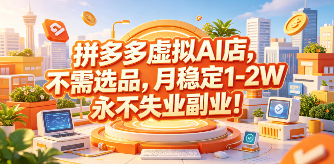 拼多多虚拟AI店，不需选品，月稳定1-2W，永不失业副业！【揭秘】-宝藏屋创业网