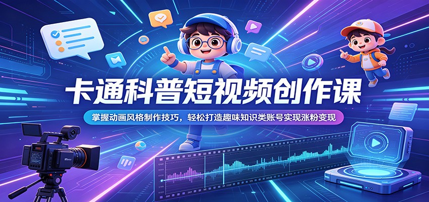 卡通科普短视频创作课：掌握动画风格制作技巧，轻松打造趣味知识类账号实现涨粉变现-宝藏屋创业网
