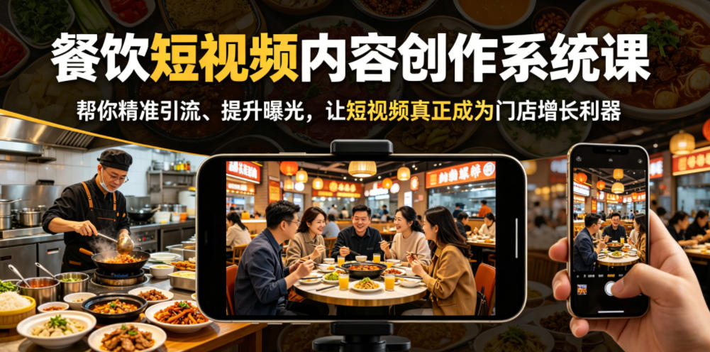 餐饮短视频内容创作系统课，帮你精准引流、提升曝光，让短视频真正成为门店增长利器-宝藏屋创业网