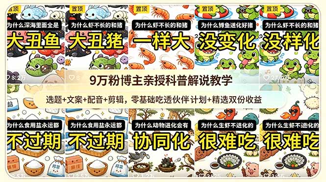 9w粉博主亲授科普解说教学：选题+文案+配音+剪辑，零基础吃透伙伴计划+精选双份收益-宝藏屋创业网