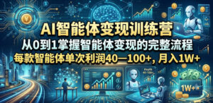 AI智能体变现训练营，从0到1掌握智能体变现的完整流程，每款智能体单次利润40—100+，月入1W+-宝藏屋创业网