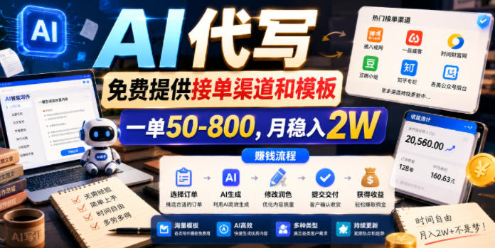 AI代写，免费提供接单渠道和模板，一单50-800，月稳入2W【揭秘】-宝藏屋创业网