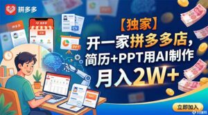 【独家】开一家拼多多店，简历+PPT用AI制作，月入2W+-宝藏屋创业网