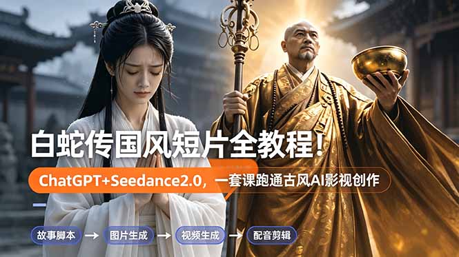 白蛇传-国风短片全教程！ChatGPT+Seedance2.0，一套课跑通古风AI影视创作-宝藏屋创业网