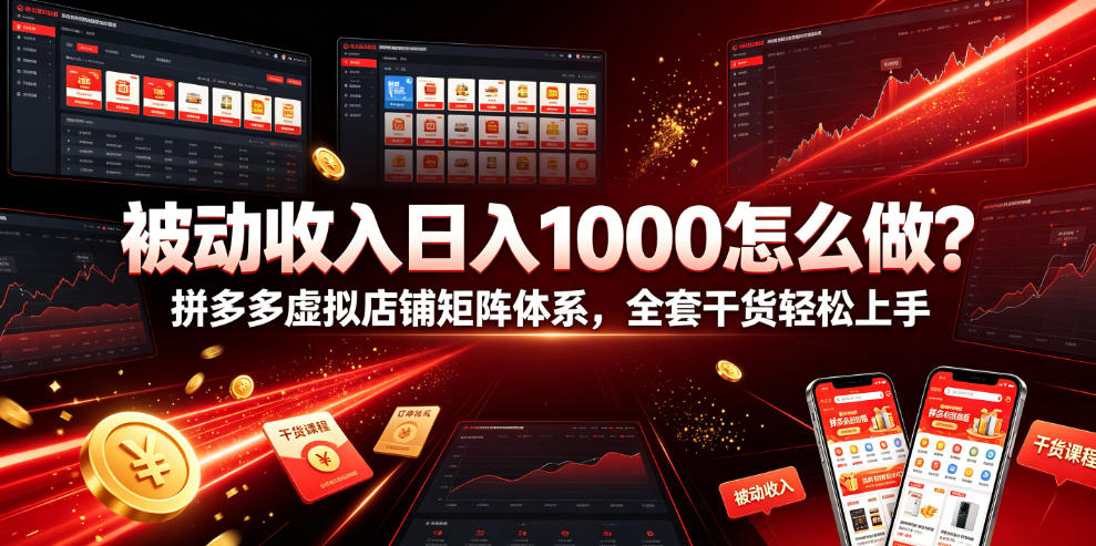 被动收入日入1000怎么做？拼多多虚拟店铺矩阵体系，全套干货轻松上手【揭秘】-宝藏屋创业网