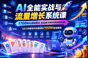AI全能实战与流量增长系统课，1700种AI落地用法，全品类文档内容自动生成，GEO关键词与流量增长100W变现教程-宝藏屋创业网