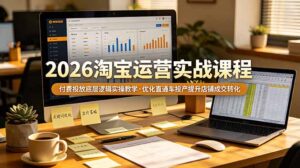 2026 淘宝运营实战课程，付费投放底层逻辑实操教学，优化直通车投产提升店铺成交转化-宝藏屋创业网