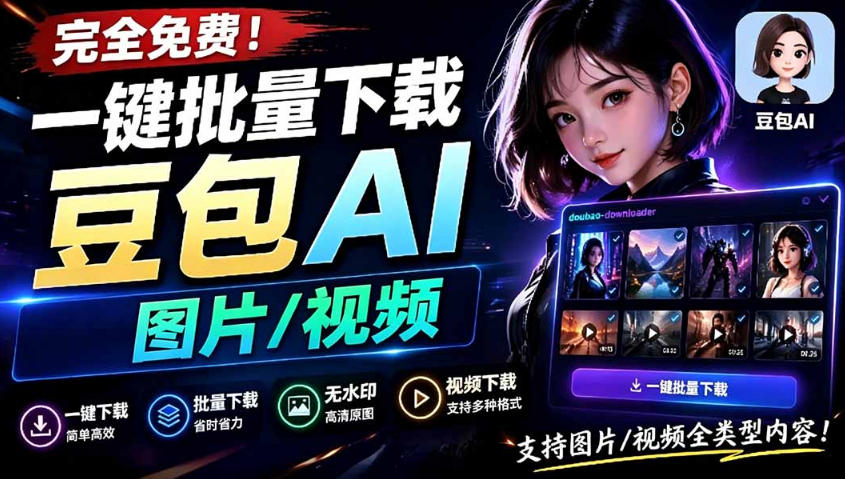 Github最新发布！一键批量下载豆包AI无水印图片/视频，简单易用，自动解析提示词-宝藏屋创业网
