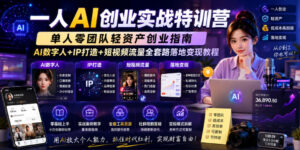 一人AI创业实战特训营，单人零团队轻资产创业指南，AI数字人+IP打造+短视频流量全套路落地变现教程-宝藏屋创业网