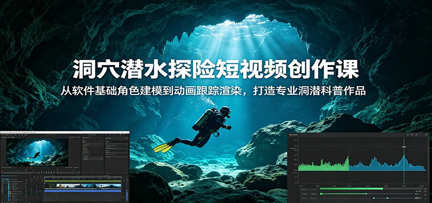 洞穴潜水探险短视频创作课：从软件基础角色建模到动画跟踪渲染，打造专业洞潜科普作品-宝藏屋创业网