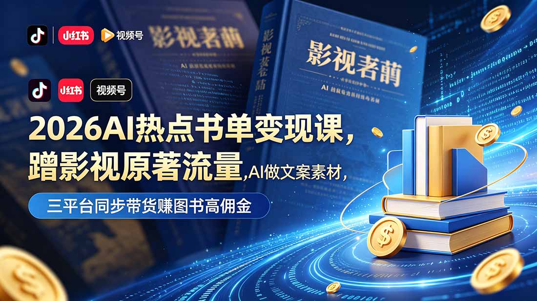 2026AI热点书单变现课，蹭影视原著流量，AI做文案素材，三平台同步带货赚图书高佣金-宝藏屋创业网