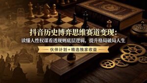 抖音历史博弈思维赛道变现：读懂人性权谋看透规则底层逻辑，提升格局破局人生，伙伴计划+精选独家收益-宝藏屋创业网