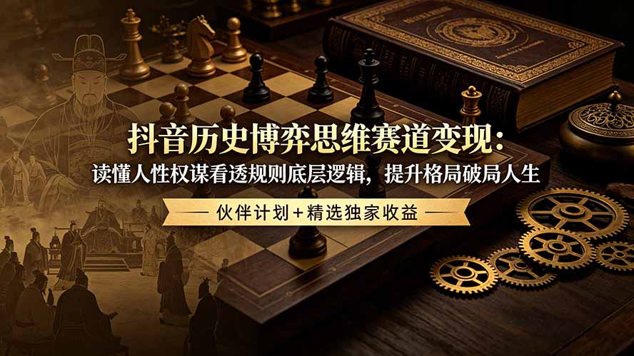 抖音历史博弈思维赛道变现：读懂人性权谋看透规则底层逻辑，提升格局破局人生，伙伴计划+精选独家收益-宝藏屋创业网