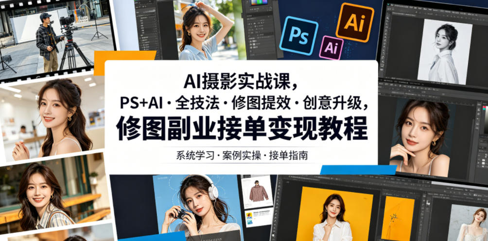 AI摄影实战课，PS+AI・全技法・修图提效・创意升级，修图副业接单变现教程-宝藏屋创业网