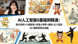 AI人工智能0基础到精通:美女视频+小猫做饭+动漫小故事+福娃+古人健身,20+爆款类型实战教学-宝藏屋创业网