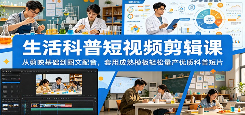 生活科普短视频剪辑课：从剪映基础到图文配音，套用成熟模板轻松量产优质科普短片-宝藏屋创业网