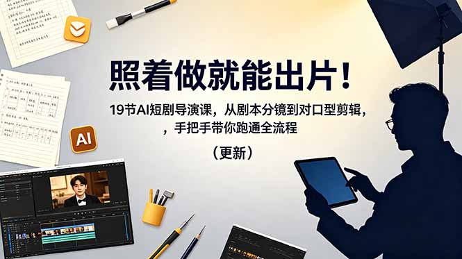照着做就能出片！19节AI短剧导演课，从剧本分镜到对口型剪辑，手把手带你跑通全流程(更新-宝藏屋创业网