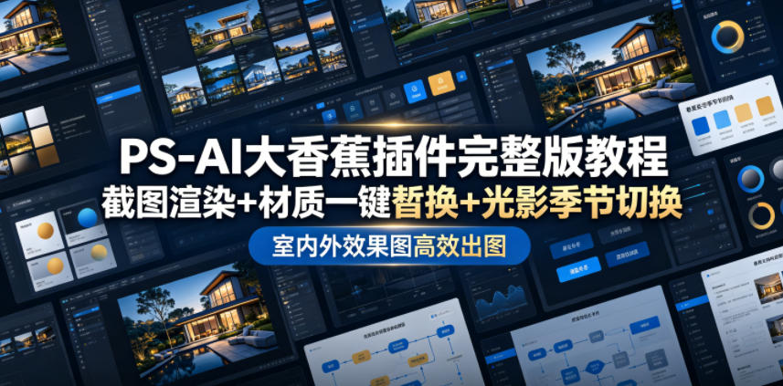 PS-AI大香蕉插件完整版教程，截图渲染+材质一键替换+光影季节切换，室内外效果图高效出图高阶课程-宝藏屋创业网