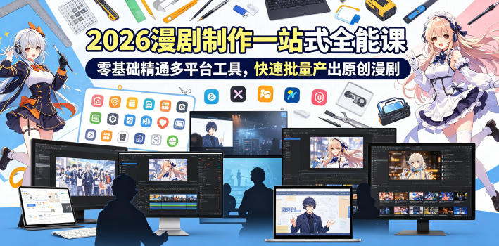 2026 AI漫剧制作一站式全能课，零基础精通多平台工具，快速批量产出原创漫剧-宝藏屋创业网