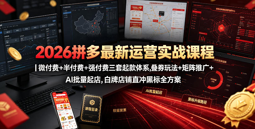2026拼多多最新运营实战课程｜微付费+半付费+强付费三套起款体系，叠券玩法+矩阵推广+AI批量起店，白牌店铺直冲黑标全方案-宝藏屋创业网