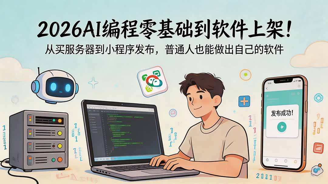 2026AI编程零基础到软件上架！从买服务器到小程序发布，普通人也能做出自己的软件-宝藏屋创业网