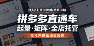 拼多多打爆班原创技术第60期，拼多多直通车，起量・矩阵・全店托管，高投产爆单增收教程-宝藏屋创业网