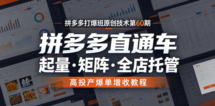 拼多多打爆班原创技术第60期，拼多多直通车，起量・矩阵・全店托管，高投产爆单增收教程-宝藏屋创业网