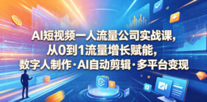 AI短视频一人流量公司实战课,从0到1流量增长赋能,数字人制作・AI自动剪辑・多平台变现,一人做流量生意全落地教程-宝藏屋创业网