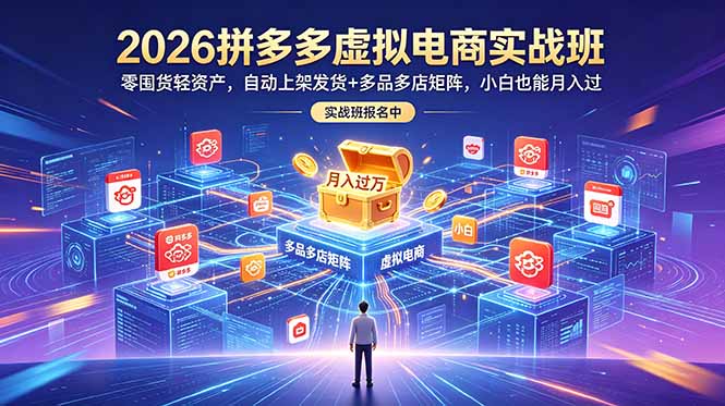 2026拼多多虚拟电商实战班：零囤货轻资产，自动上架发货+多品多店矩阵，小白也能月入过万-宝藏屋创业网