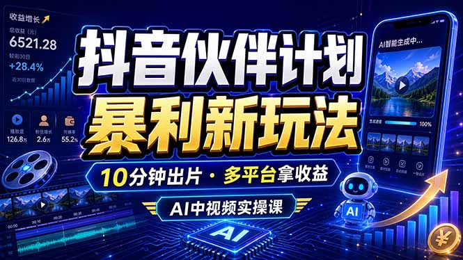 抖音伙伴计划最新玩法，无需配音剪辑，10分钟出一条原创视频，轻松日入三位数-宝藏屋创业网