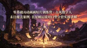 零基础AI动画短片训练营，古风数字人末日魔法案例，首尾帧运镜对口型全套实操讲解-宝藏屋创业网