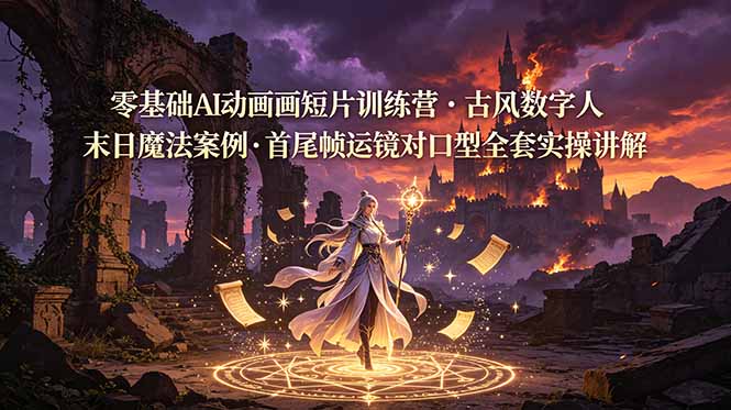 零基础AI动画短片训练营，古风数字人末日魔法案例，首尾帧运镜对口型全套实操讲解-宝藏屋创业网