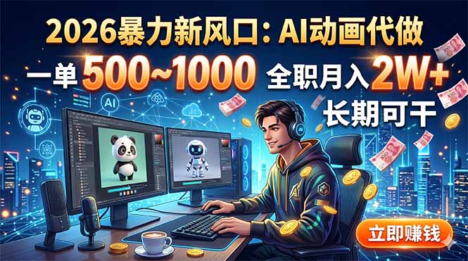 2026暴力新风口：AI动画代做，一单500~1000，全职月入2W+，长期可干-宝藏屋创业网