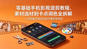 零基础手机影视混剪教程,素材选材到卡点调色全拆解,小白跟着实操轻松制作爆款混剪短片-宝藏屋创业网