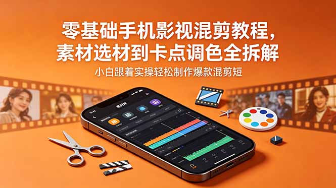 零基础手机影视混剪教程，素材选材到卡点调色全拆解，小白跟着实操轻松制作爆款混剪短片-宝藏屋创业网