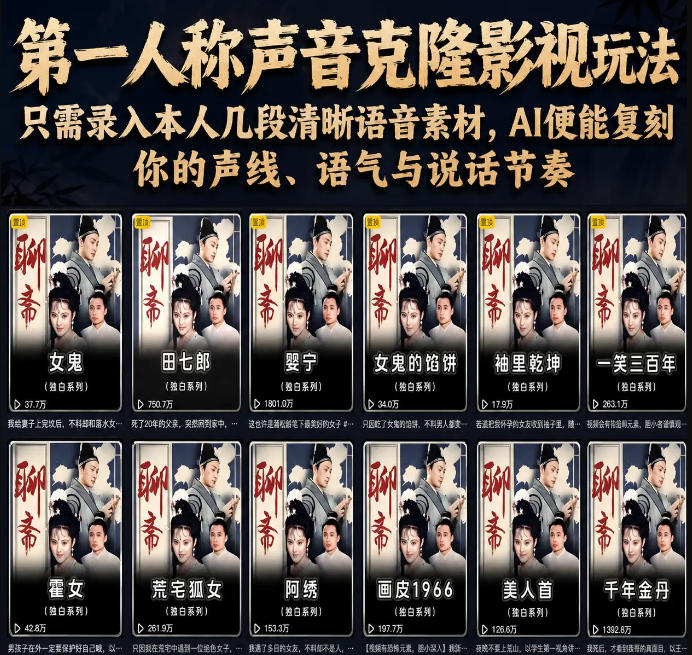 第一人称声音克隆影视玩法，只需录入本人几段清晰语音素材，AI便能复刻你的声线、语气与说话节奏-宝藏屋创业网