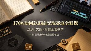 170w粉博主同款追剧变现赛道全套课，选剧+文案+剪辑全套教学，解锁精选伙伴收徒三重收益-宝藏屋创业网