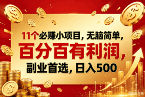 （18851期）11个必赚的小项目，百分百赚元子，无脑简单，副业首选，日入500+-宝藏屋创业网