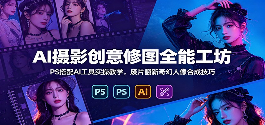 AI摄影创意修图全能工坊：PS搭配AI工具实操教学，废片翻新奇幻人像合成技巧-宝藏屋创业网