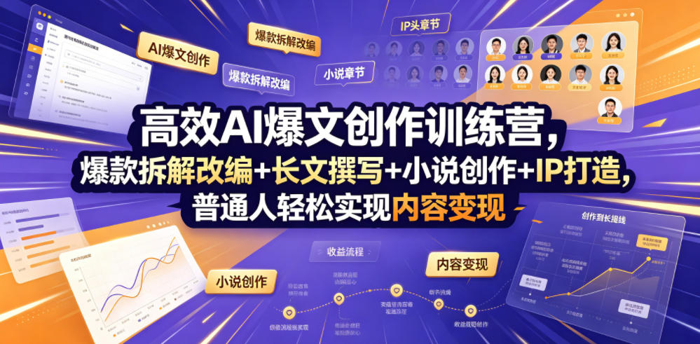 高效AI爆文创作训练营，爆款拆解改编+长文撰写+小说创作+IP打造，普通人轻松实现内容变现-宝藏屋创业网