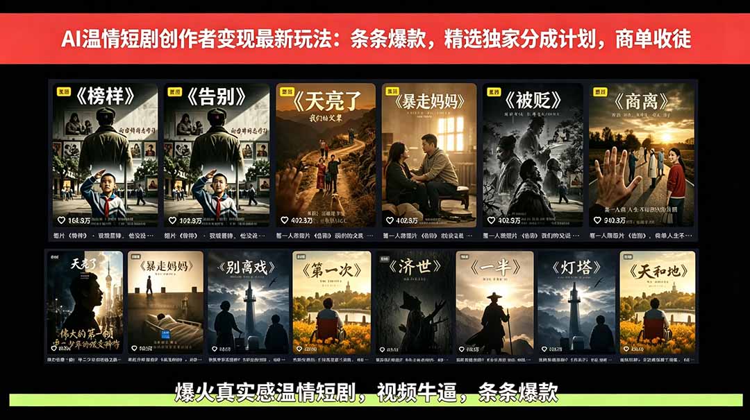 AI温情短剧创作者变现最新玩法：视频牛逼，条条爆款，精选独家分成计划，商单收徒-宝藏屋创业网