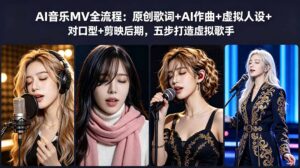 AI音乐MV全流程:原创歌词+AI作曲+虚拟人设+对口型+剪映后期,五步打造虚拟歌手-宝藏屋创业网