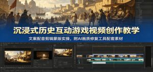 沉浸式历史互动游戏视频创作教学:文案配音剪辑蒙版实操,附AI画质修复工具配套素材-宝藏屋创业网