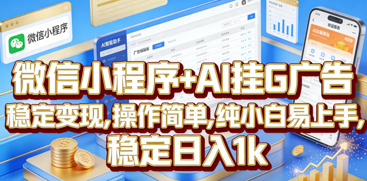 微信小程序+AI挂G广告，稳定变现，操作简单，纯小白易上手，稳定日入1k【揭秘】-宝藏屋创业网