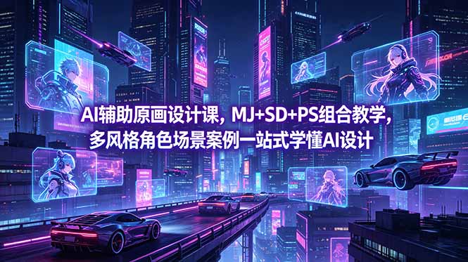 AI辅助原画设计课，MJ+SD+PS组合教学，多风格角色场景案例一站式学懂AI设计-宝藏屋创业网